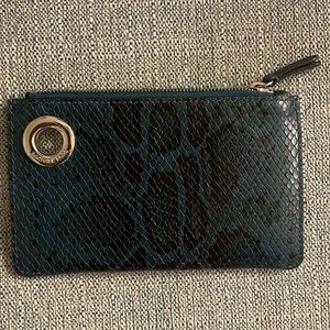 Michael Kors Clutch/Coin Purse Blue and Black Snake Print with Silver Details